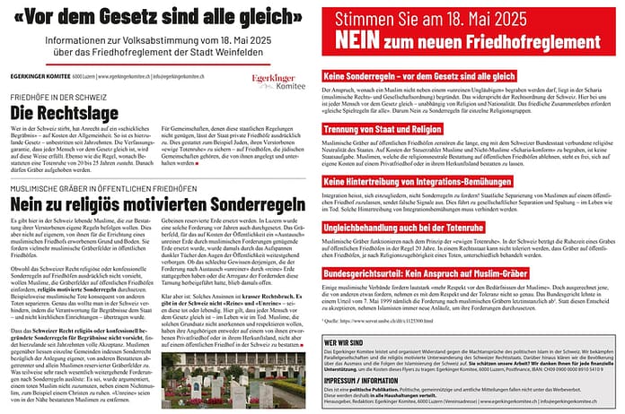 Muslimische Gräberfelder: Argumente des Egerkinger Komitees sind korrekt