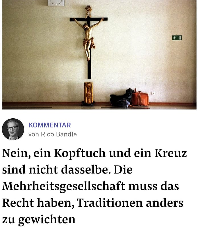 nzz.ch: Nein, ein Kopftuch und ein Kreuz sind nicht dasselbe