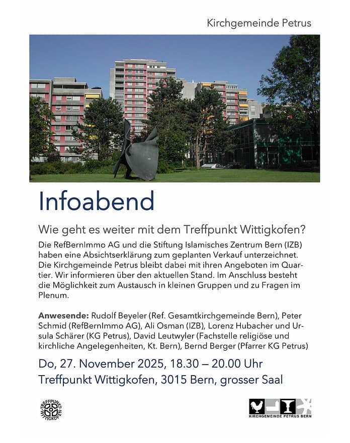 Treffpunkt Wittigkofen Bern: Verkauf an muslimische Stiftung – Genau hinschauen und Transparenz herstellen